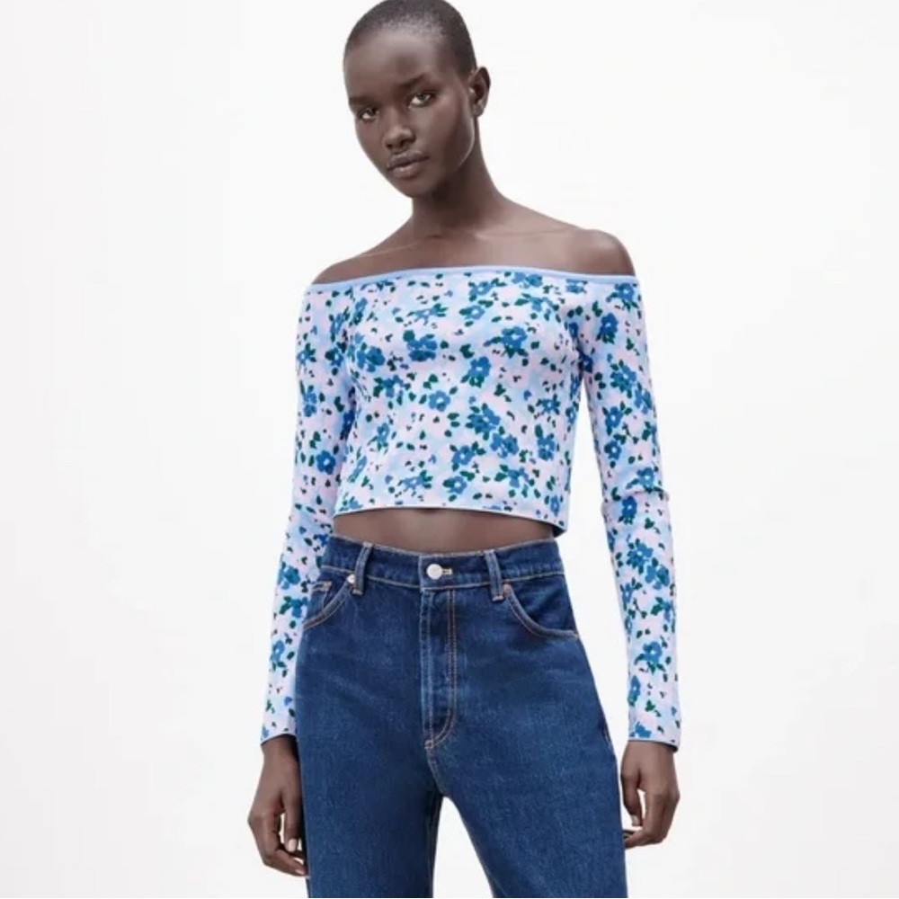 Zara Floral Off-Shoulder Long Sleeve Top